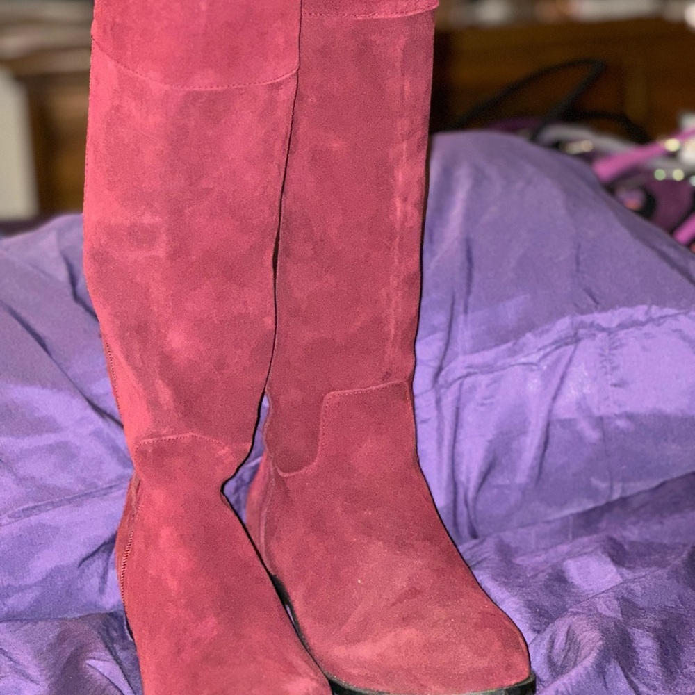 Red suede boots
